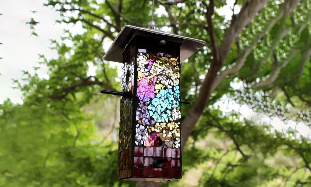 Mosaic Stained Glass Bird Feeder - Primary Image
