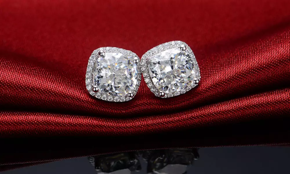 Sterling Silver 3.50 CTTW Cubic Zirconia Cushions Cut Halo Studs by Mina Bloom - Primary Image