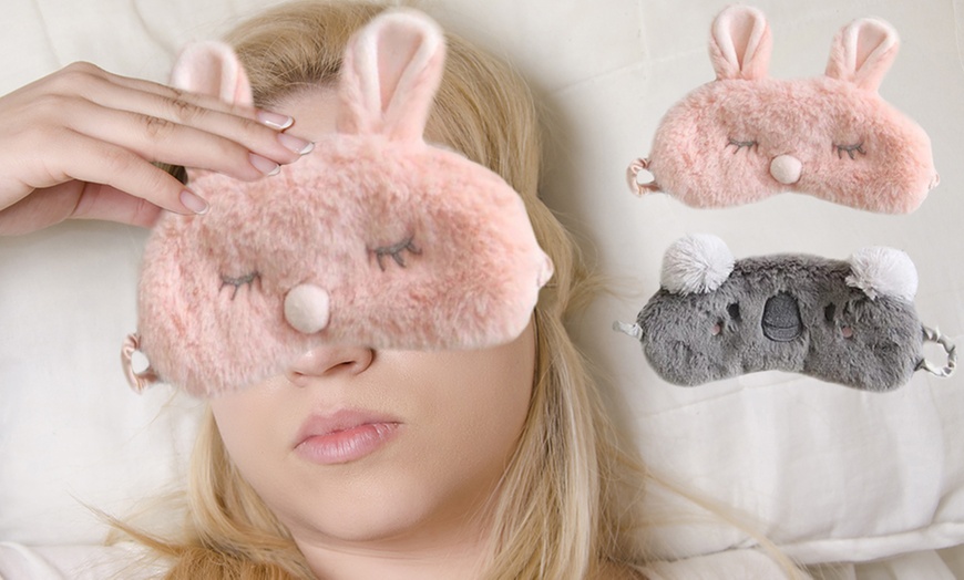 Image 1: Furry Animal Sleep Mask