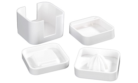 Set con spremiagrumi, grattugia da cucina, vaschetta per cucchiai e portaoggetti Wenko