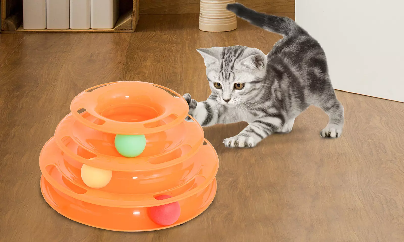 1 ou 2 jouets interactifs Tower Tracks à 3 niveaux et 3 balles pour chat - Primary Image