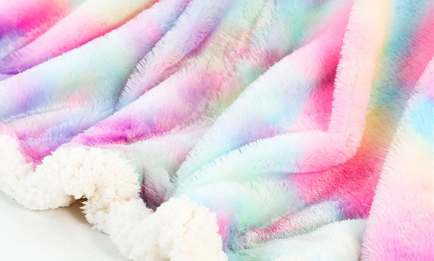 Image 2: Thick Colourful Rainbow Blanket