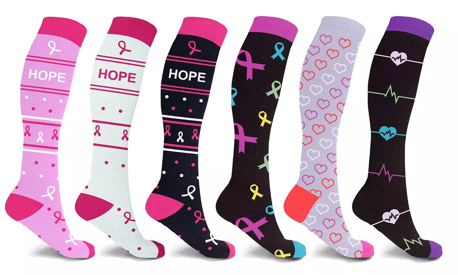 Breast Cancer Awareness Hope Compression Socks (3 or 6 Pairs) - Primary Image