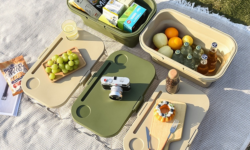 Image 10: Foldable Picnic Basket with Lid