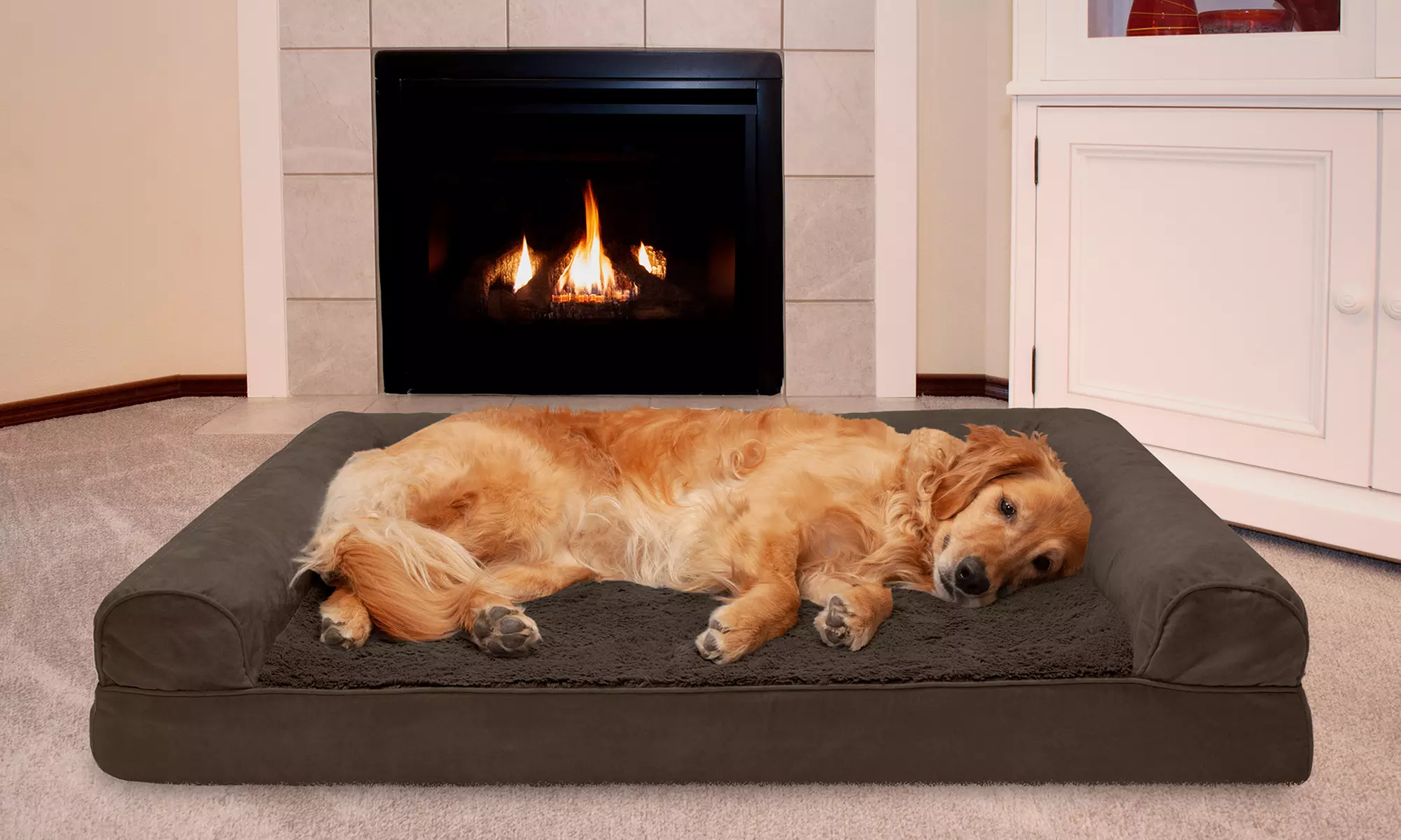 Furhaven Plush and Suede Cooling Gel Memory Foam Sofa Pet Bed - Primary Image