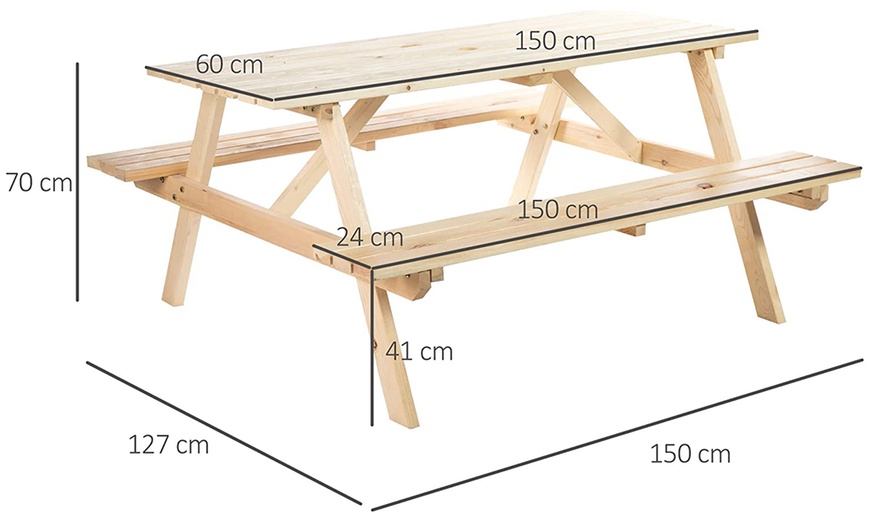 Image 5: Outsunny Wooden Picnic Table