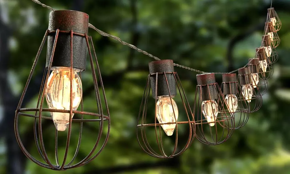 Vintage Cage Lantern Solar String LED Lights - Primary Image