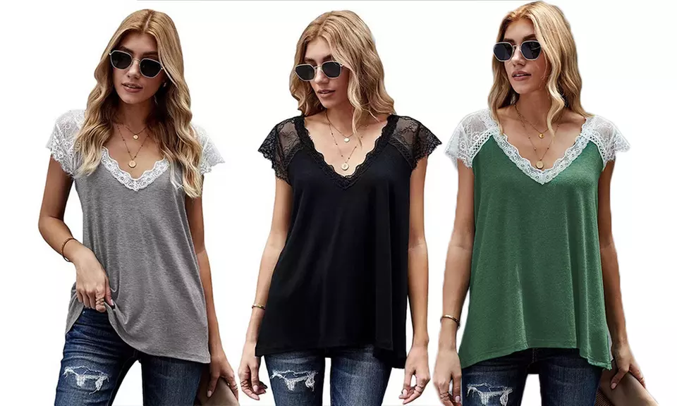 1 ou 2 hauts féminins bi-matière à dentelle, taille et coloris au choix - Primary Image