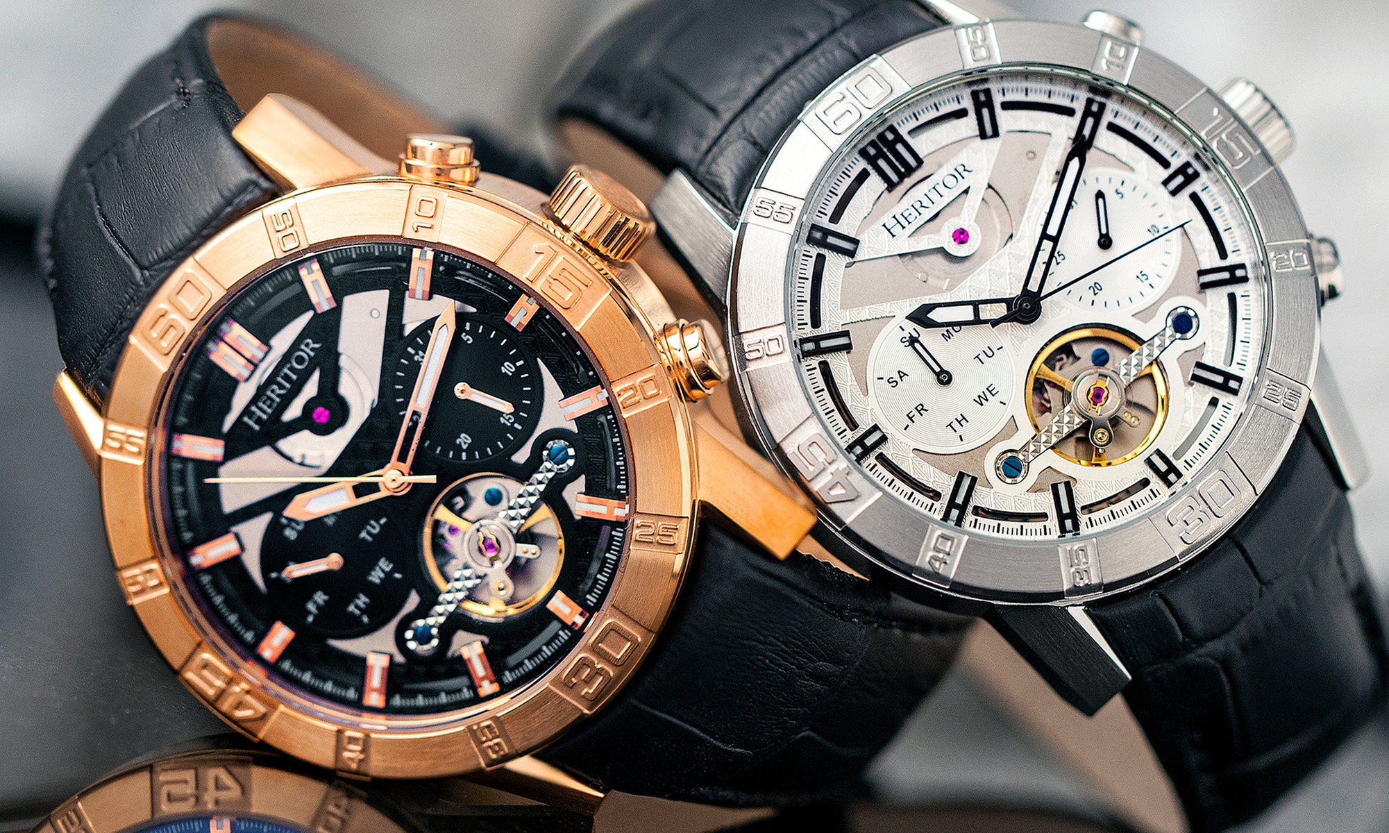 Orologio automatico semi-scheletrato Heritor Hannibal con cinturino in pelle