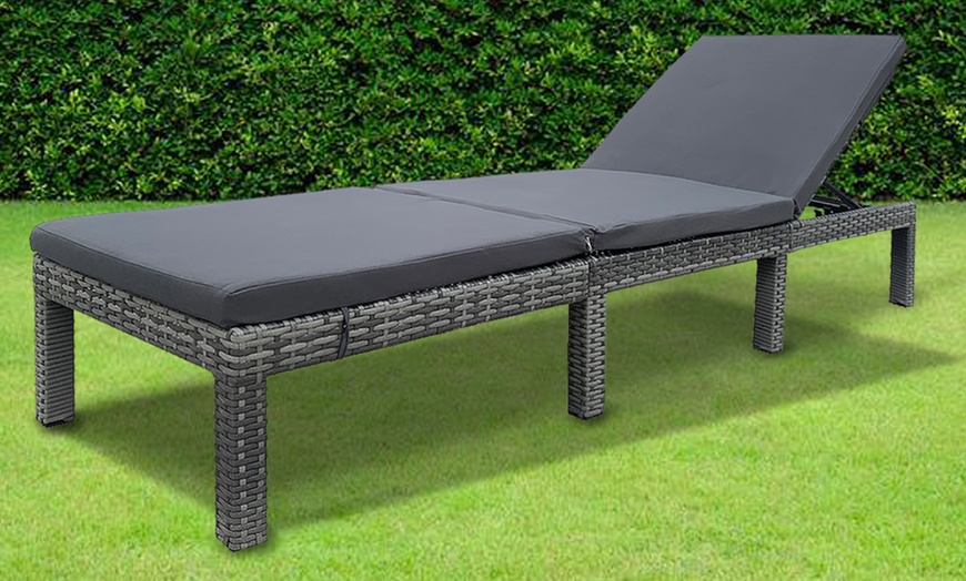 Image 5: Rattan Effect Sun Lounger with Cushions