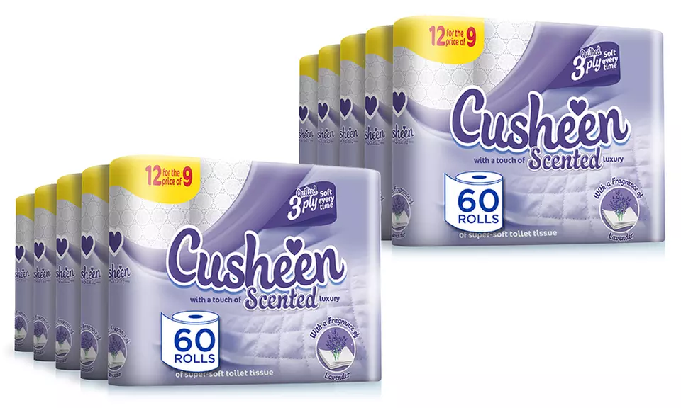 60 or 120 Rolls of Cusheen Quilted Lavender Toilet Paper - Second Medium