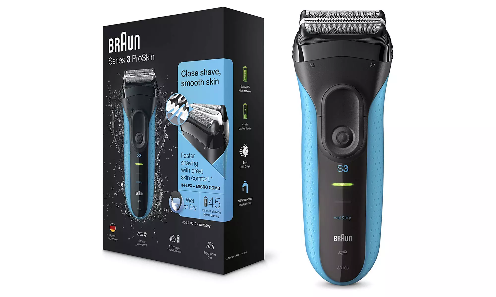 Braun Series 3 ProSkin 3010s Electric Shaver with Optional Plug With Free Delivery - Primary Image