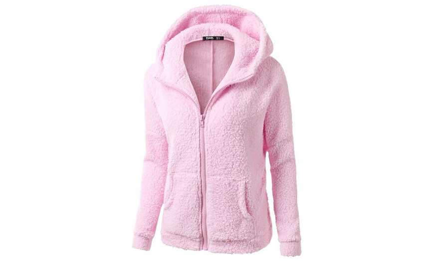 Image 5: Women's Fluffy Fleece Zip Hoodie