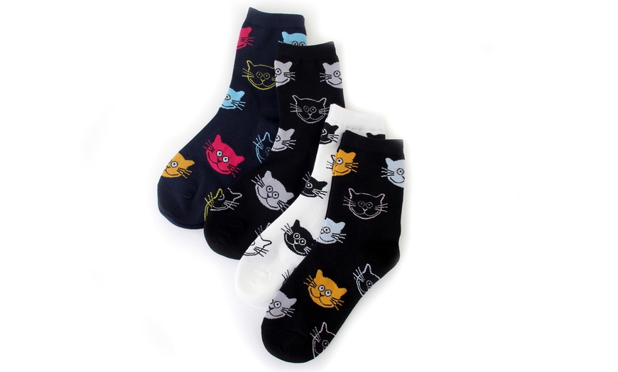 Image 4: 1, 4 oder 8 Paar Socken mit Katzen-Motiv