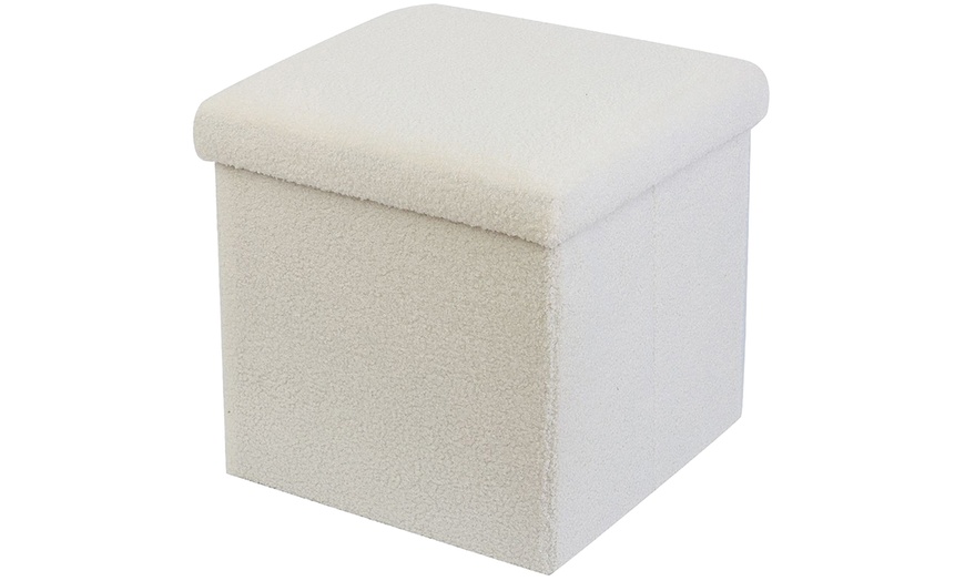 Image 16: Teddy Boucle Storage Ottoman or Foldable Cube Footstool