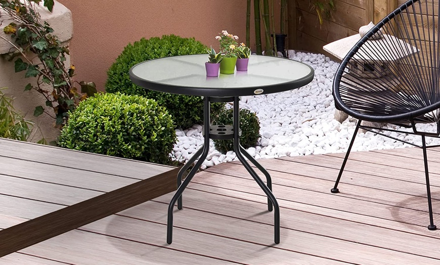 Image 1: Outsunny Outdoor Glass Top Table