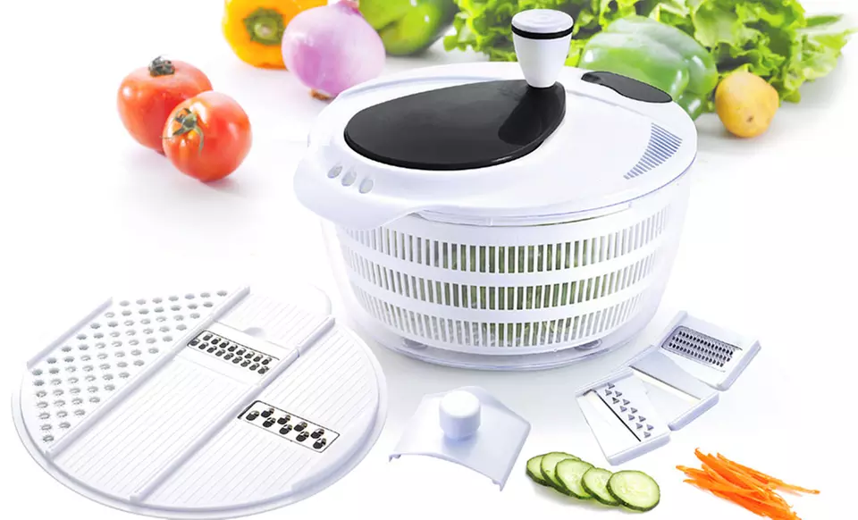 7-Piece Salad Maker and Spinner in Black or Green. Free Returns. - Second Medium