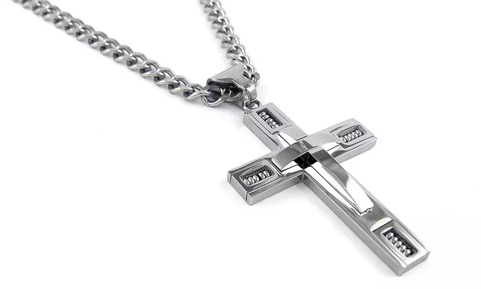 Men's Cross Necklace in Stainless Steel + 24" Inch Curb Chain