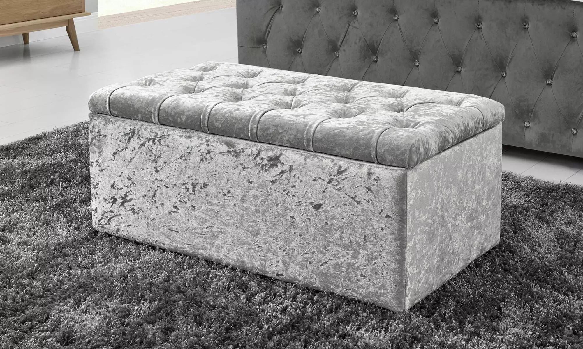 Ottoman Storage Box with Diamante Buttons in Choice of Design With Free Delivery - Primary Image