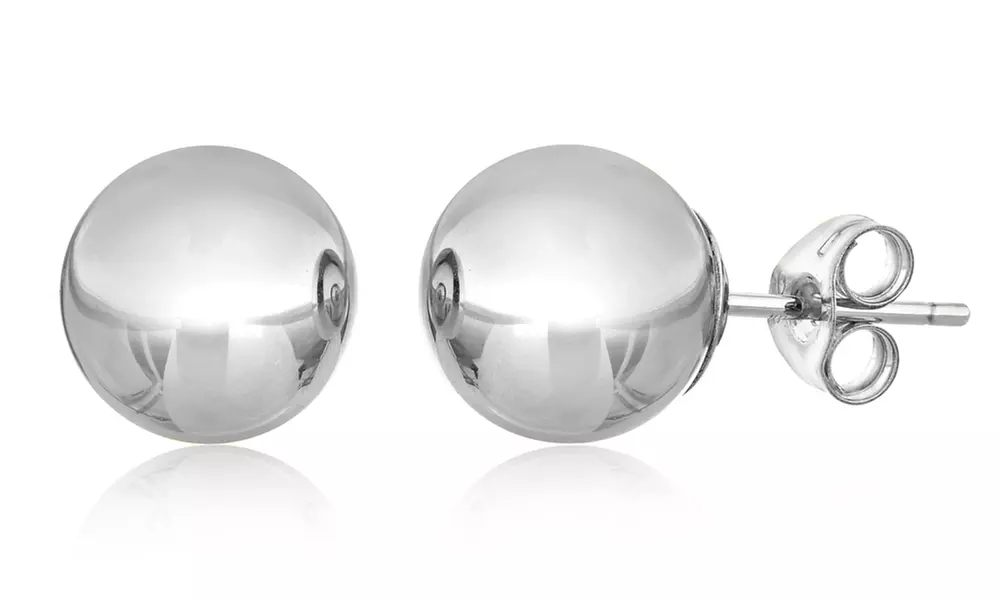 14K Solid White Gold Ball Stud Earrings - Primary Image