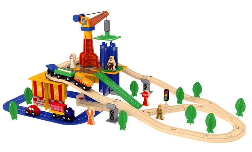 Image 2: Wooden Train Track Set