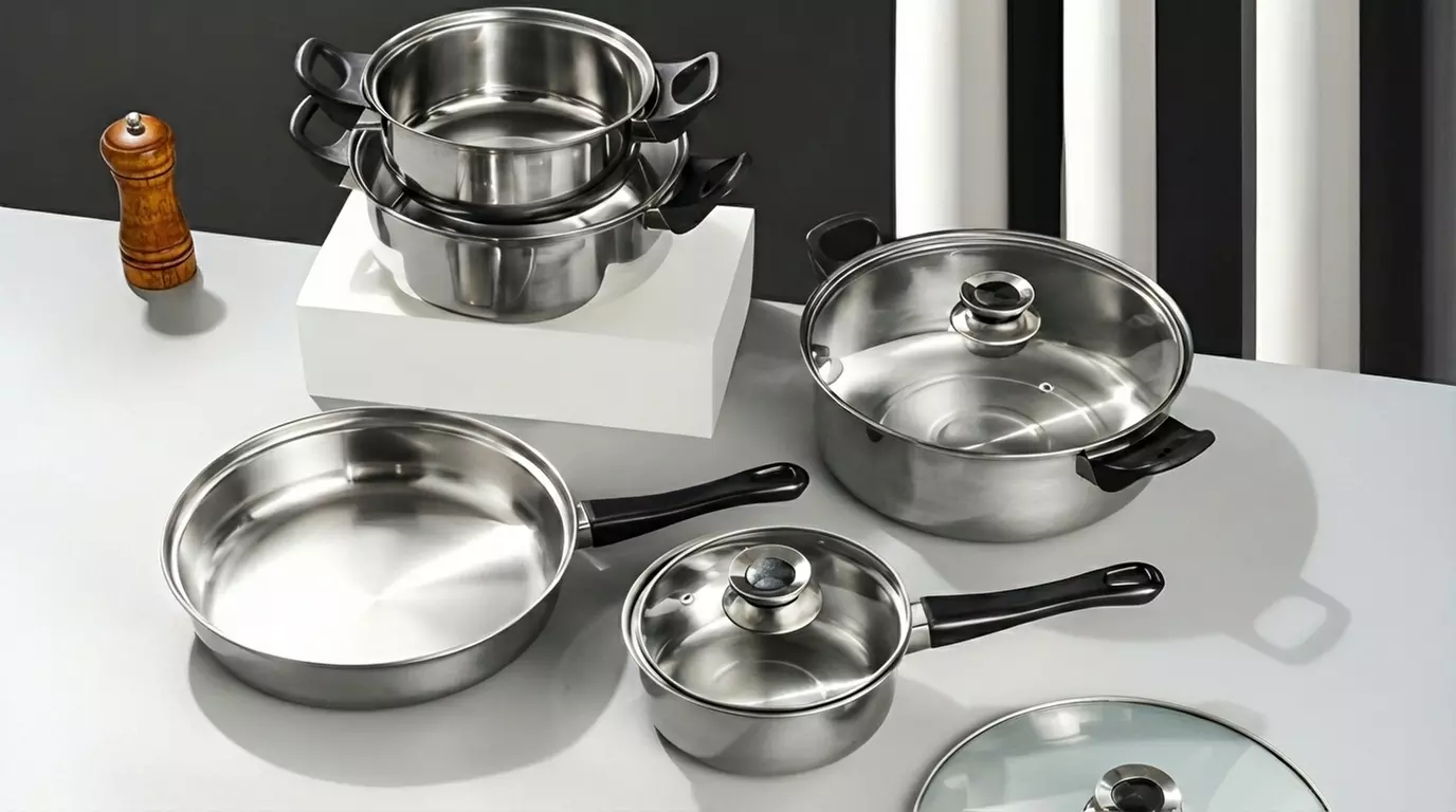 Set di pentole in acciaio inox 12 pezzi con coperchi in vetro