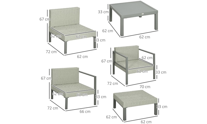 Image 12: Outsunny Six-Piece Rattan Garden Sofa Set