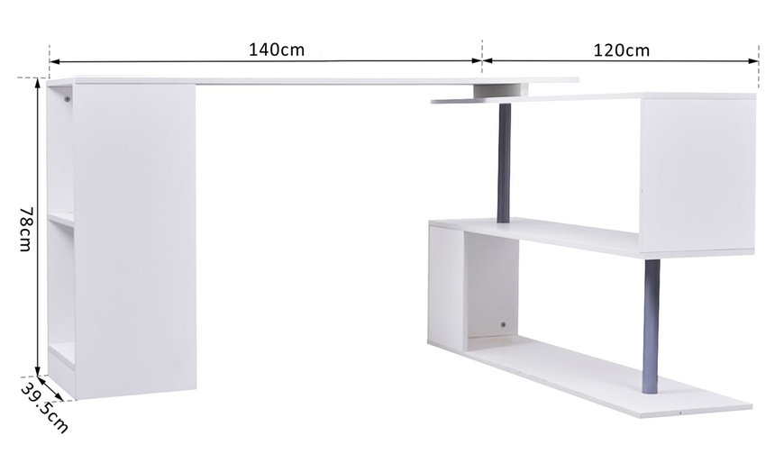 Image 13: Homcom L-Shaped Desk with 360° Rotating Storage Shelves