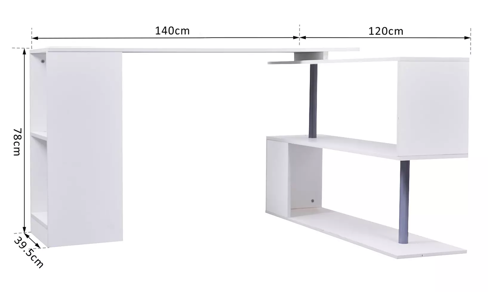 Homcom L-Shaped Desk with 360° Rotating Storage Shelves