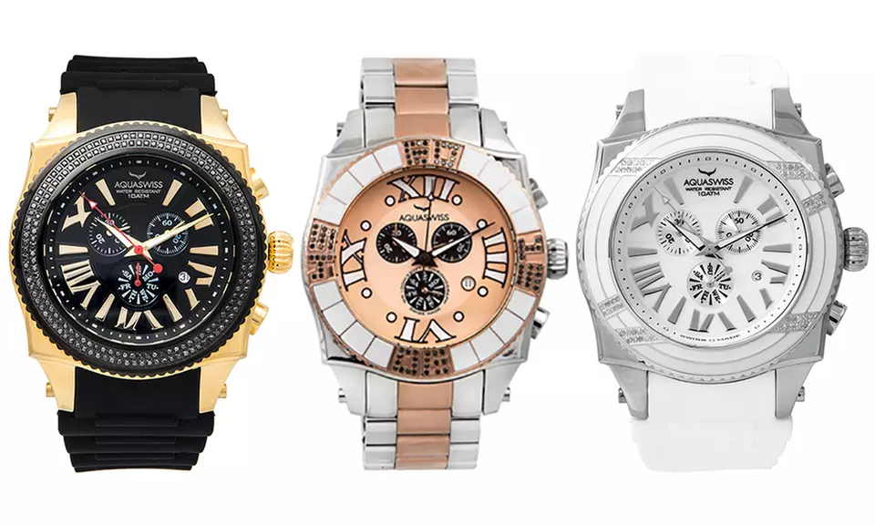 Aquaswiss Diamond Men's Watch: 62XGB003 Silver/Rose Gold/Black