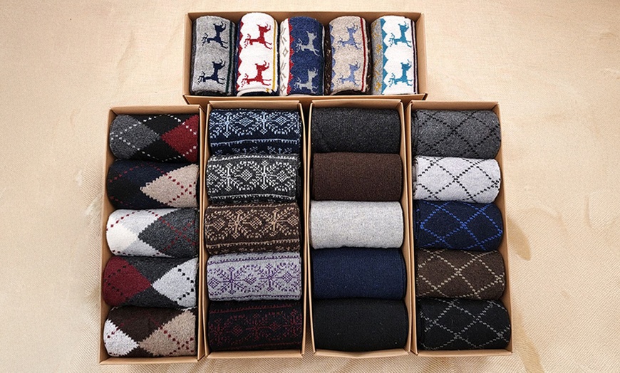 Image 1: Set of Five Pairs Wool Men's Socks 