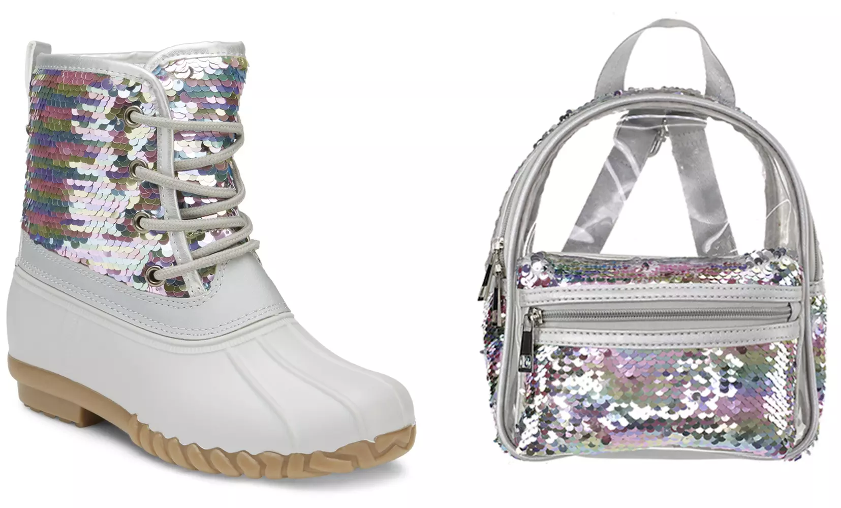 Olivia Miller Girl's Sequin Duck Boots with Matching Backpack (Size 2) - Primary Image