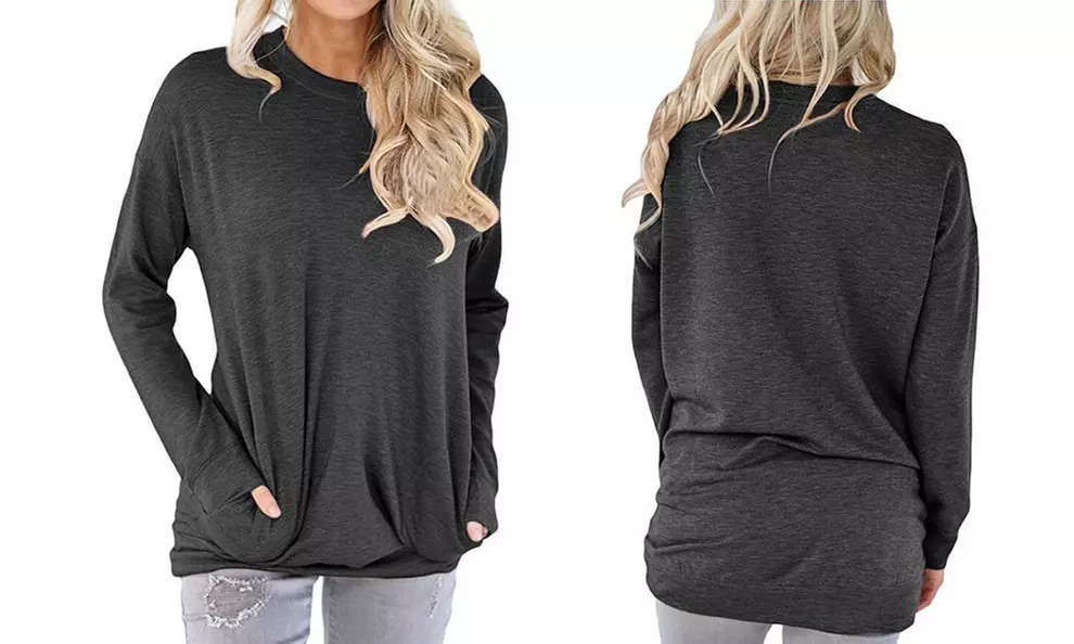 Women's Solid Long-Sleeve Shirt with Pockets - Second Medium