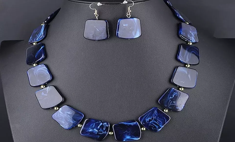 One, Two, or Three Rich Midnight Blue Geometrical Necklace Sets from Novadab (Up to 83% Off) - Primary Image