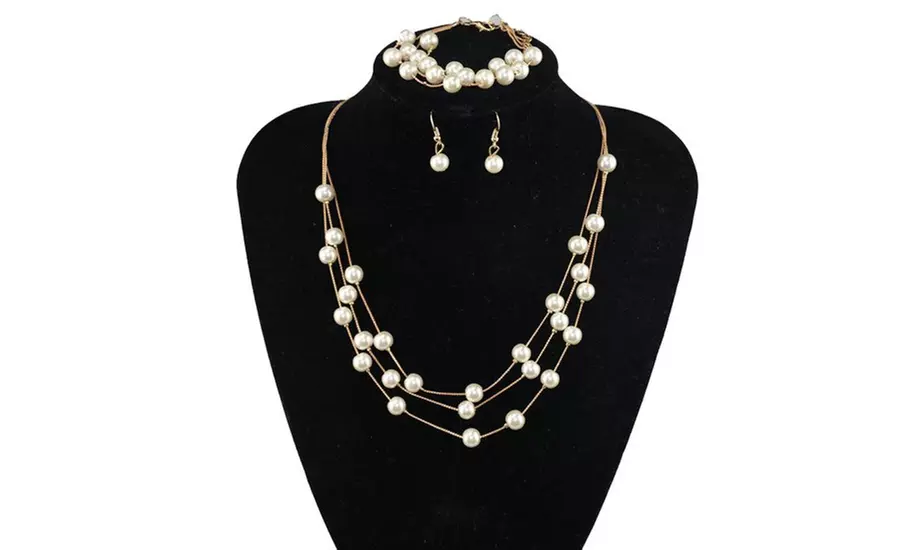 One, Two, or Three Exquisite Pearl Necklace Sets with Bracelets from Novadab (Up to 88% Off) - Primary Image