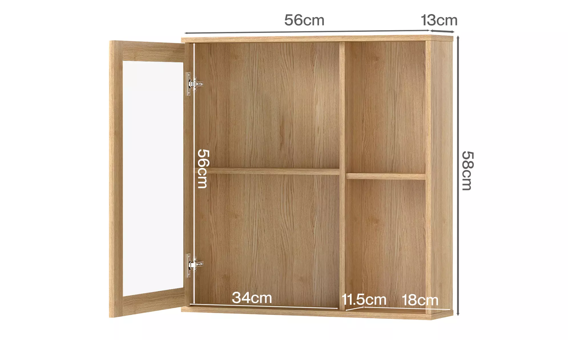 Levede Oak Finish Wall Mounted Mirror Cabinet with Open Shelves