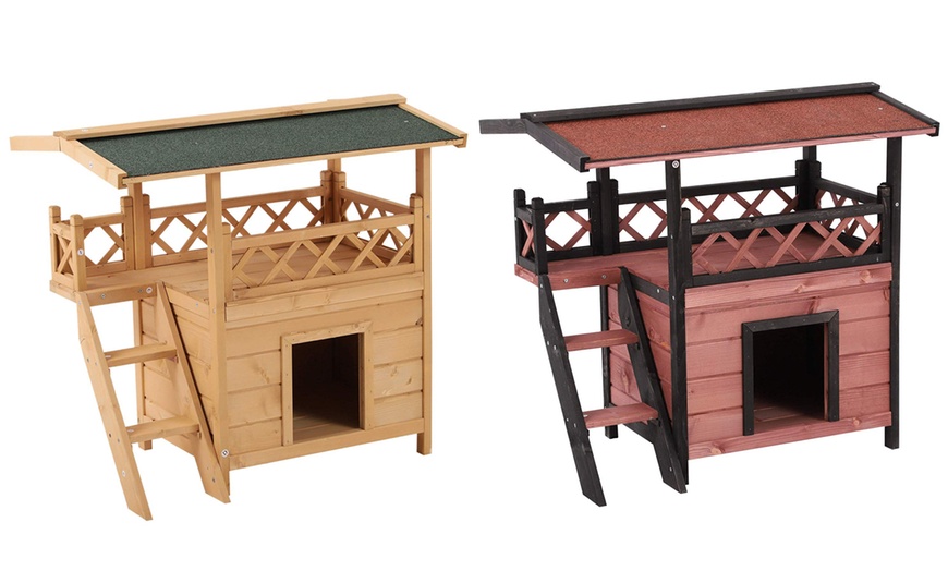 Image 1: PawHut Pet Outdoor Wooden House