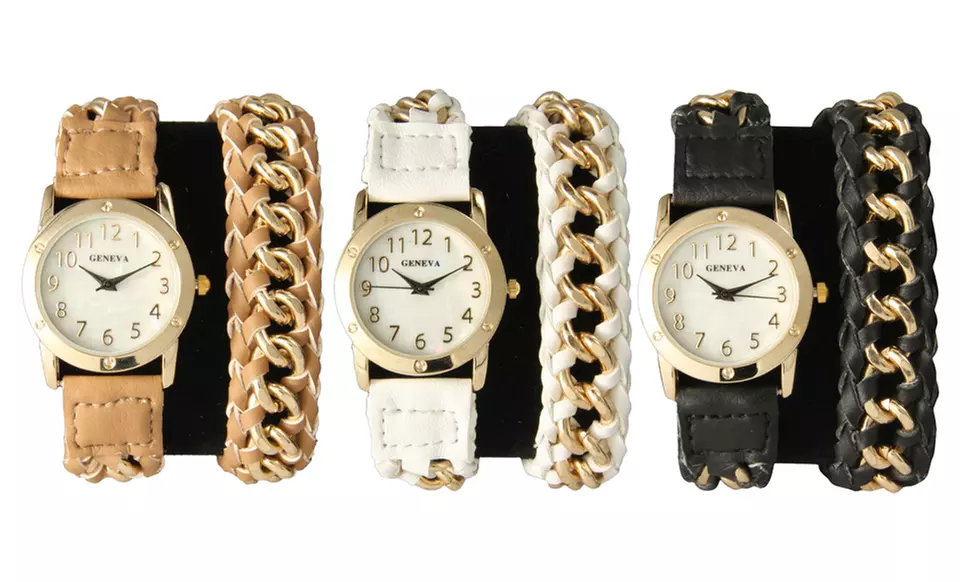 Geneva Women’s Studded or Braided Wraparound Watches (Up to 68% Off). 14 Styles Available. Free Returns. - Second Medium