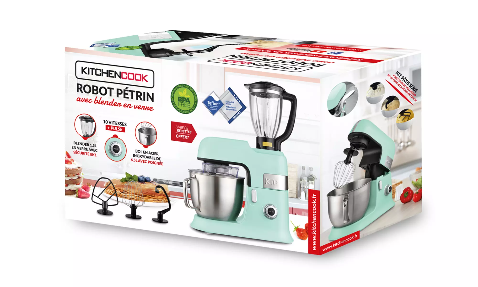 Robot pétrin Expert XL de Kitchen Cook, 6,5 L avec blender sécurisé et accessoires en teflon, livraison offerte - Image 6