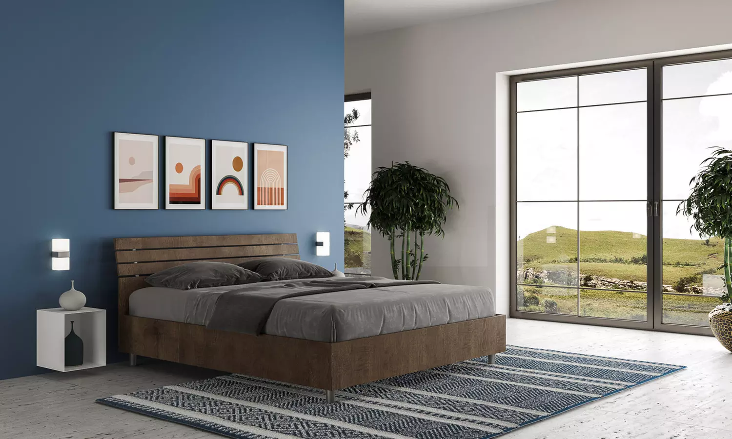 Lit double Ankel, avec tête de lit en mélamine