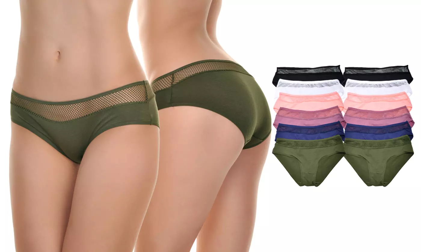 Women's Cotton Hiphugger Panties with Mesh Design (12-Pack) - Primary Image