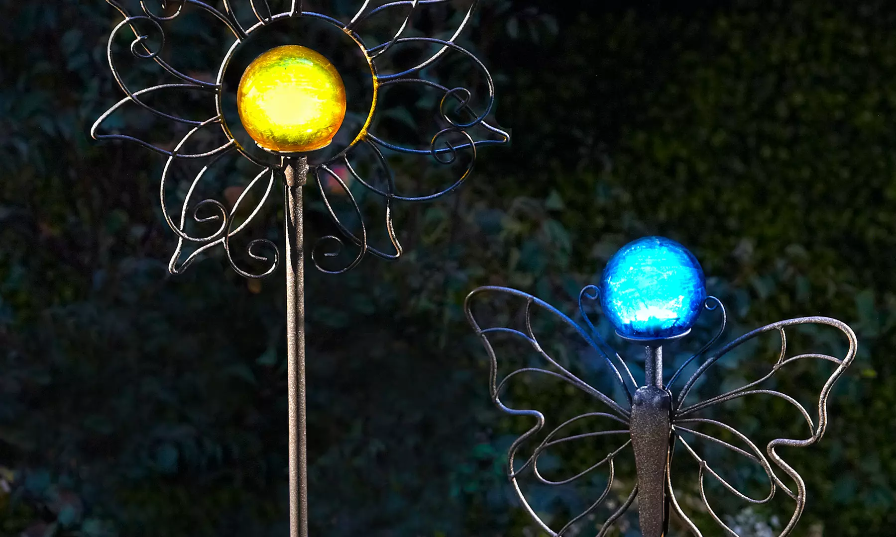 2-Piece Sun and Butterfly Solar-Powered Garden Stakes Set - Primary Image