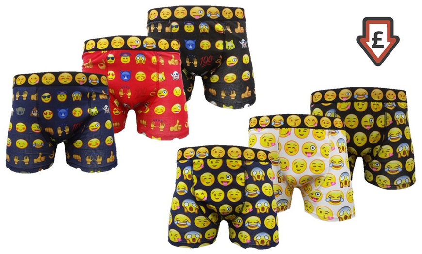 Image 1: Six-Pack Smiley Emoji Boxers