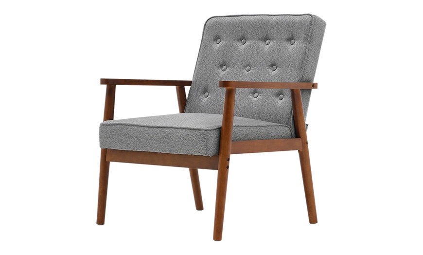 Image 5: Grey Modern Style Wooden Frame Upholstered Lounge Chair