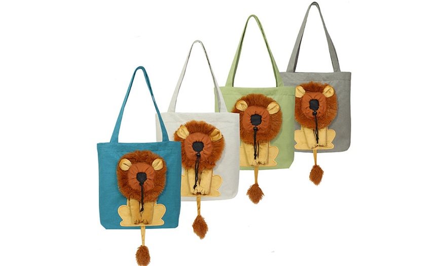 Image 9: Lion-Shaped Pet Canvas Shoulder Bag