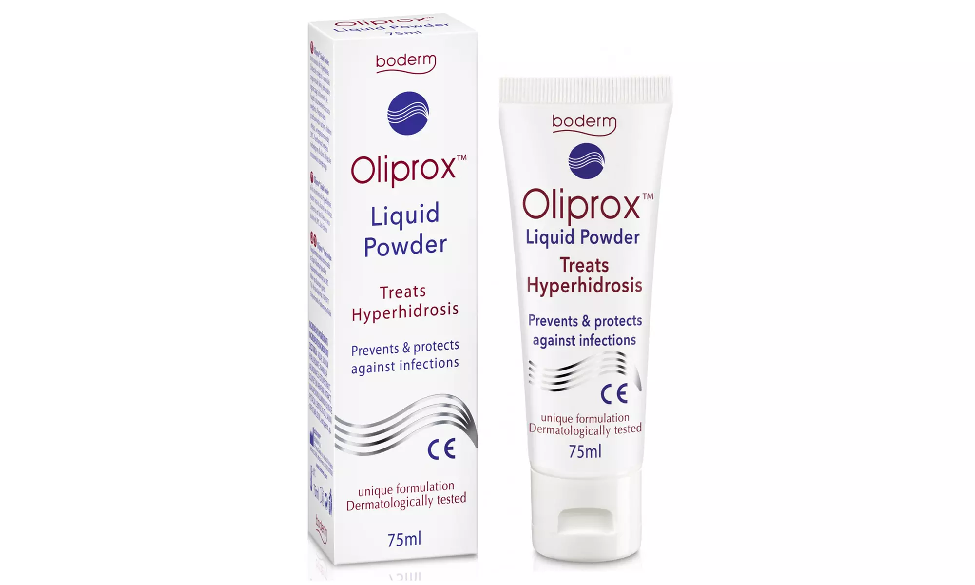 Oliprox Flüssig Puder 75 ml ist sanft zur Haut, aber stark gegen übermäßiges Schwitzen - Primary Image