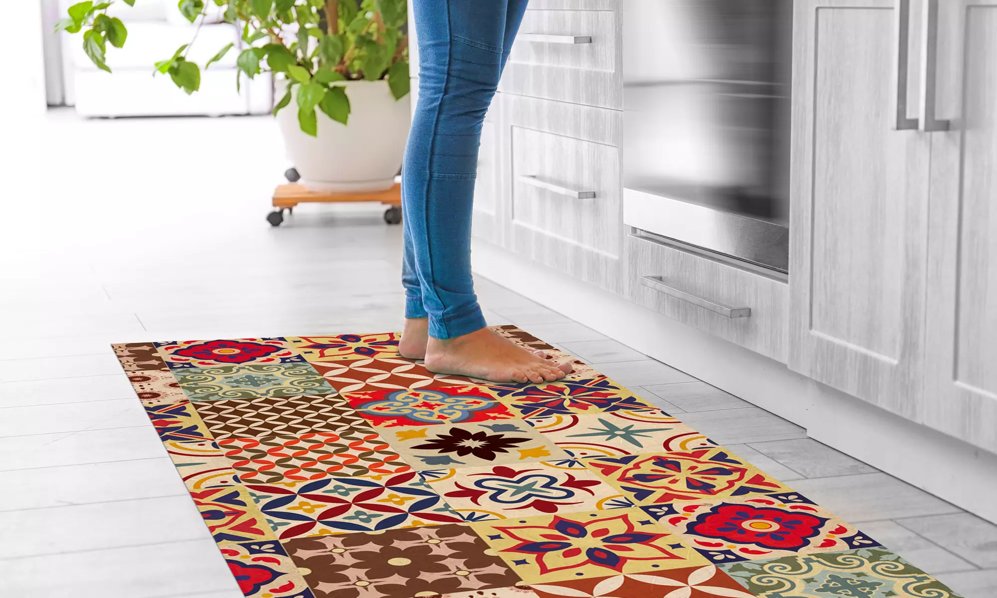 Alfombra de cocina con diseño de azulejos y reverso antideslizante