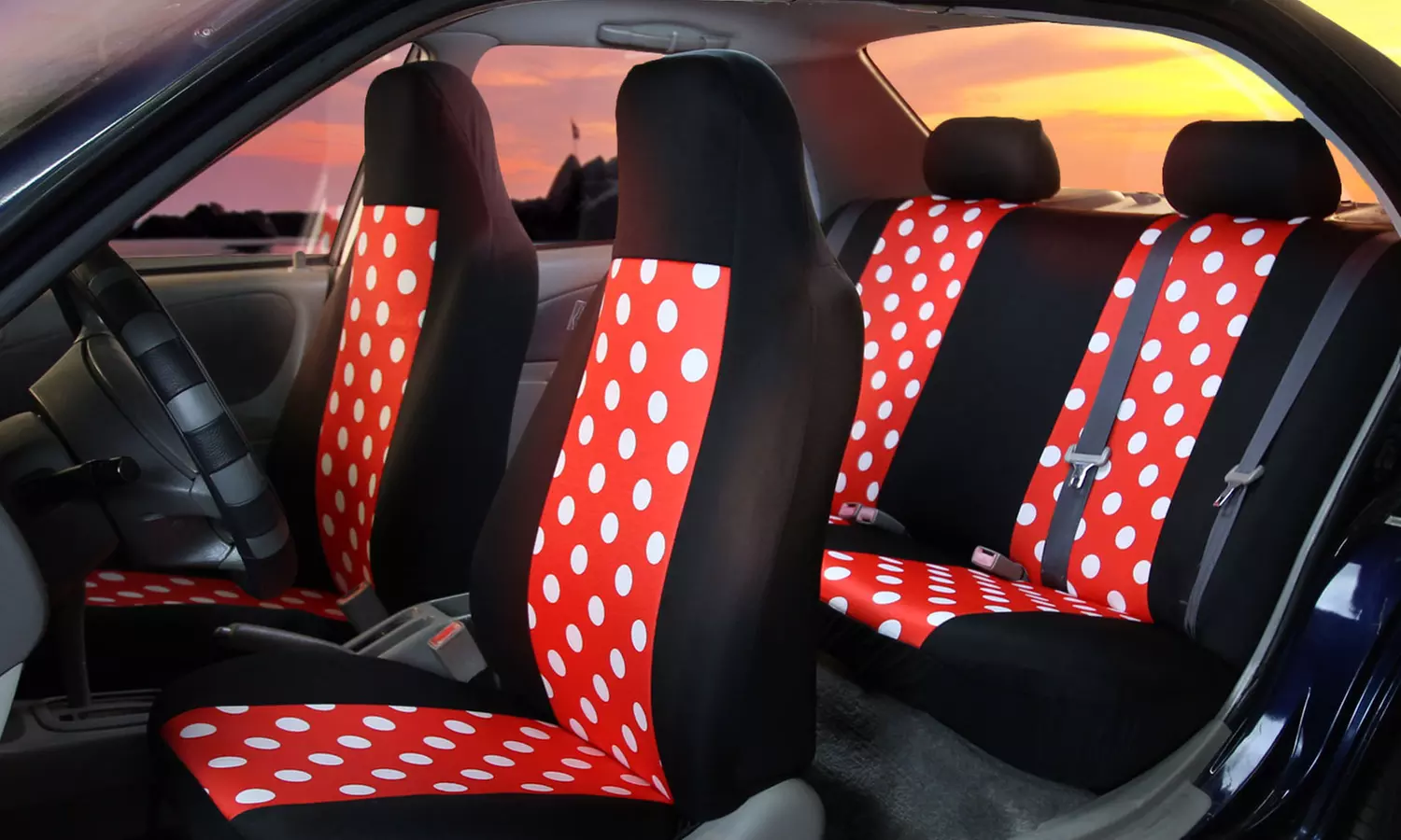 Full Set of Flat Cloth Polka Dot Car Seat Covers - Primary Image