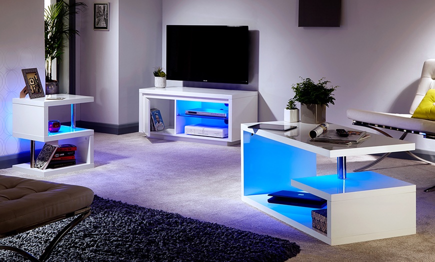 Image 2: High-Gloss Living Room Furniture with LED Lighting