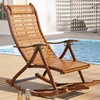 Image 2: Ergonomic Foldable Bamboo Recliner Chair with Retractable Footrest